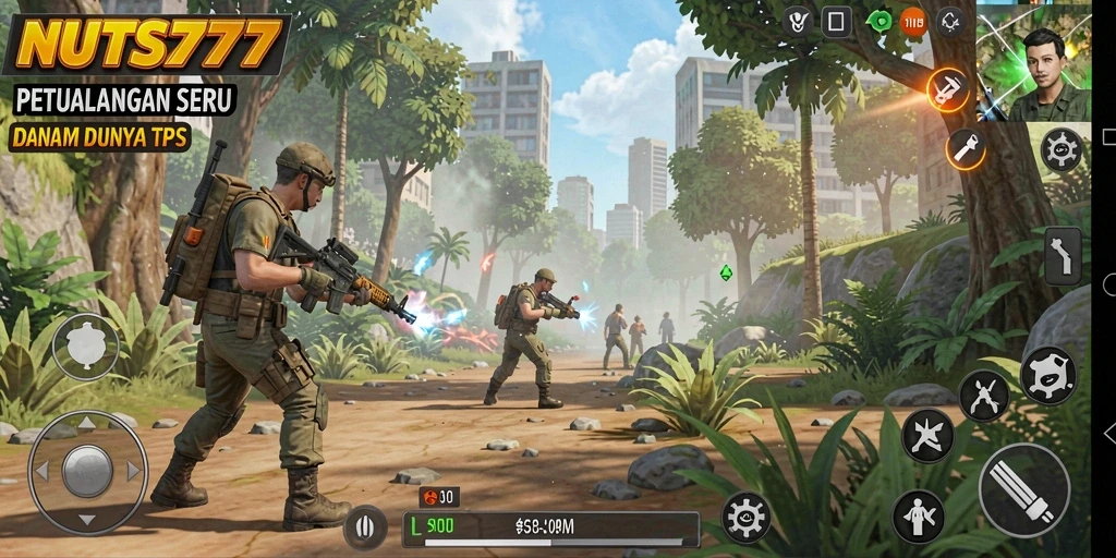 Gameplay seru dalam NUTS777 yang menampilkan aksi TPS intens.