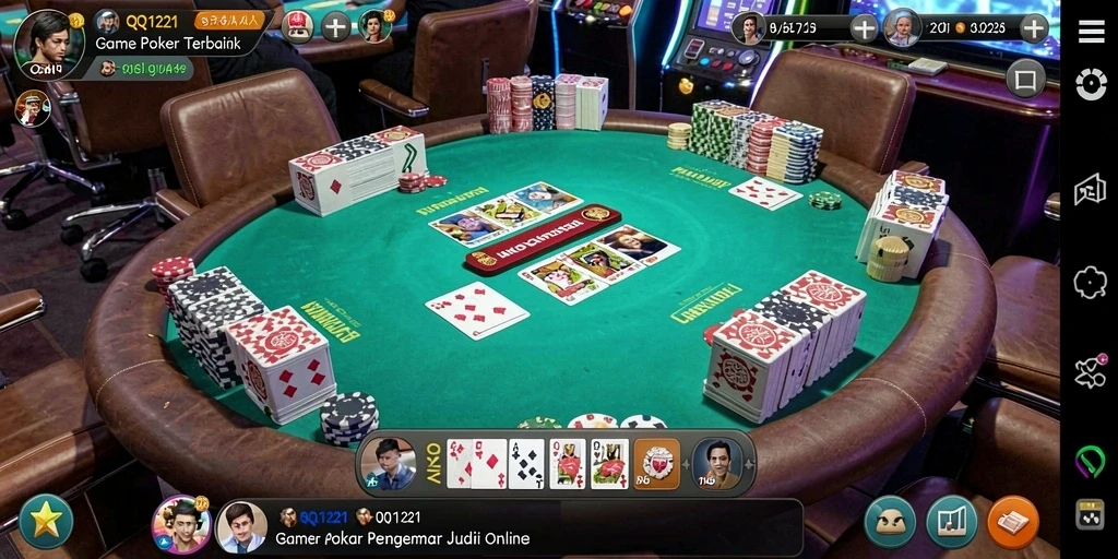 Tampilan gameplay QQ1221 yang menarik dengan suasana poker yang autentik.