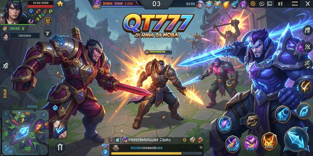 Tangkapan layar dari gameplay QT777 yang seru dan penuh aksi MOBA.