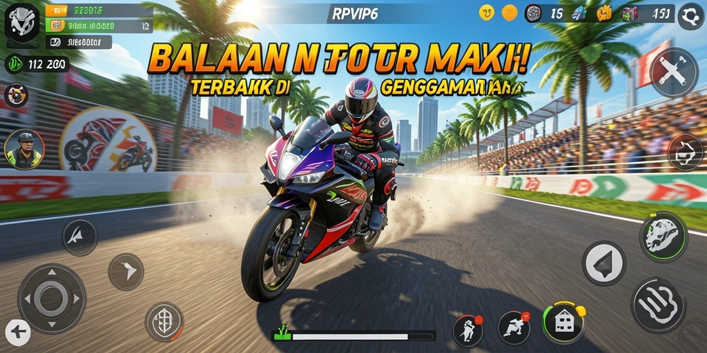 Tampilan gameplay RPVIP6 yang menarik dan mendebarkan saat balapan motor.