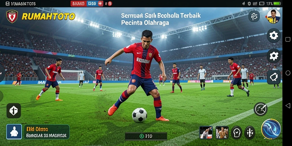Tampilan gameplay RUMAHTOTO yang memukau dengan aksi sepak bola yang seru.
