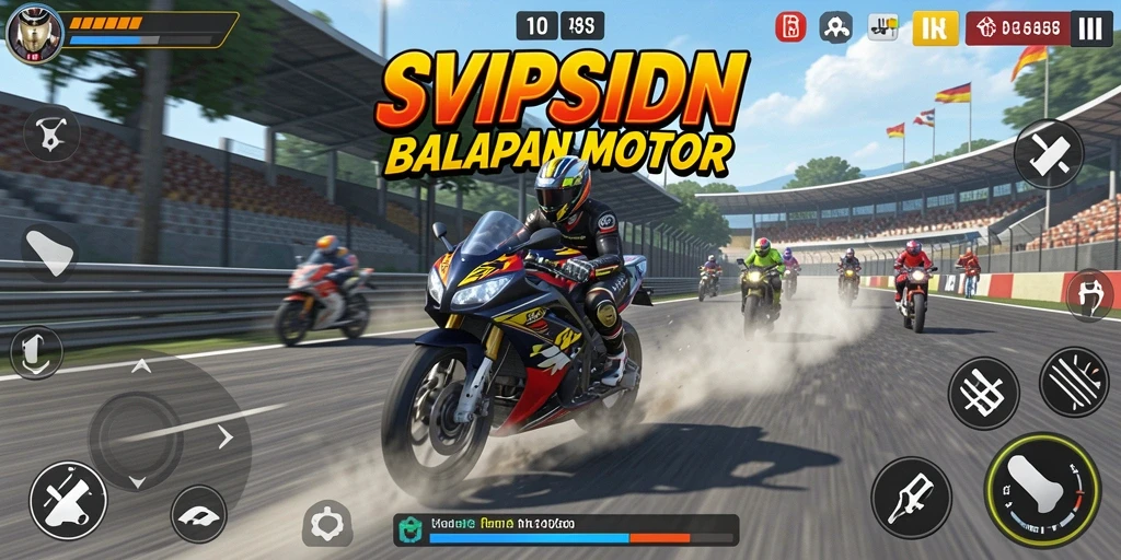 Tangkapan layar utama SVIPSIDN menampilkan balapan motor yang mendebarkan.