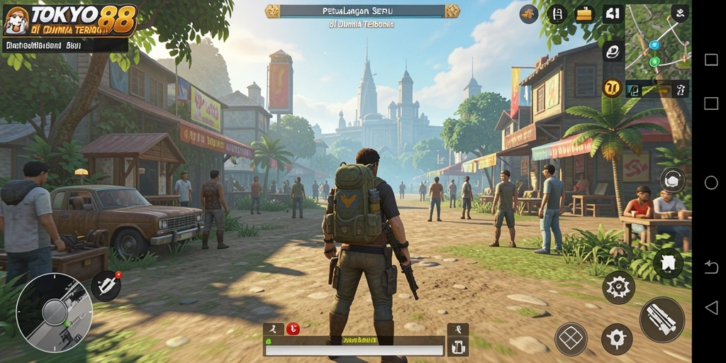 Tampilan gameplay <strong>TOKYO88</strong> yang penuh warna dan dinamis di dunia terbuka.