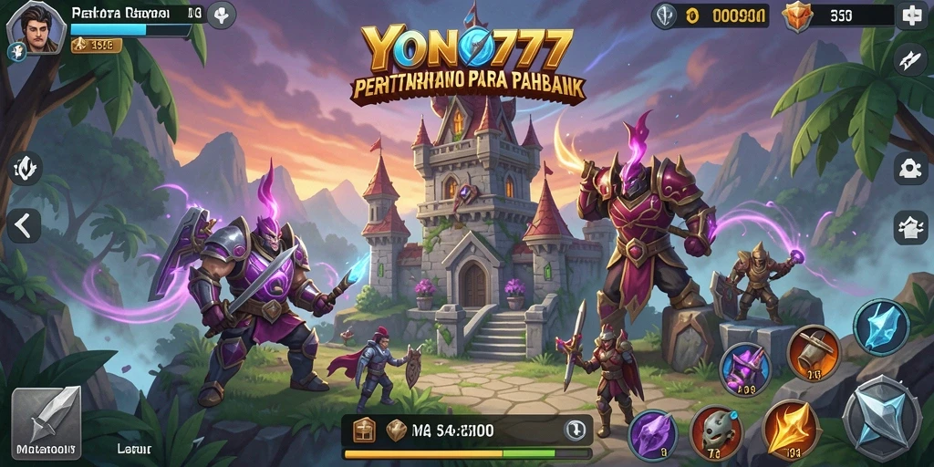 Tangkapan layar gameplay <strong>YONO777</strong> menunjukkan menara bertahan dari gelombang musuh.