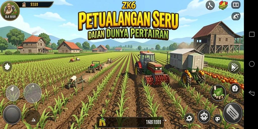 Tangkapan layar ZK6 menunjukkan aktivitas pertanian yang seru dan interaktif.